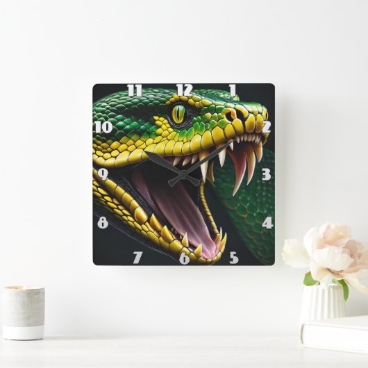 緑と黄色鮮やかのコブラはかりで測ヘビ スクエア壁時計 (ホーム)