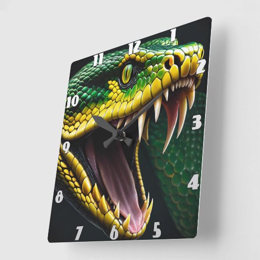 緑と黄色鮮やかのコブラはかりで測ヘビ スクエア壁時計 (傾斜)