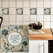 緑と黄褐色のバイブル聖句 タイル