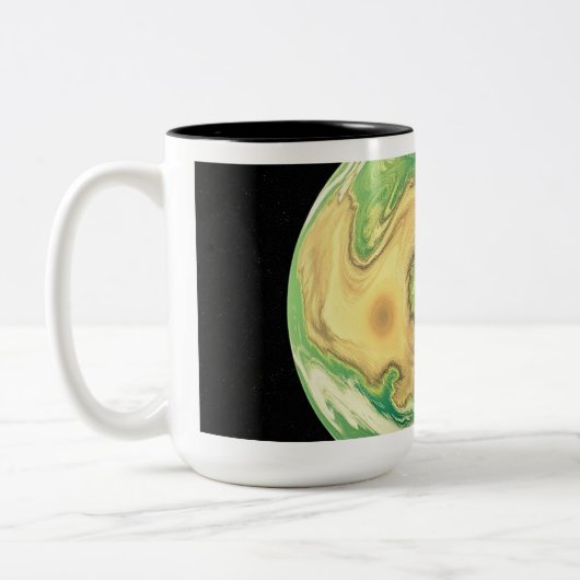 緑と黄金の茶色の惑星 ツートーンマグカップ (左)