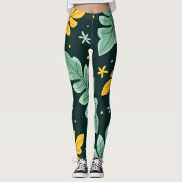 緑と黄離れ色の熱帯鮮やかジャングル レギンス