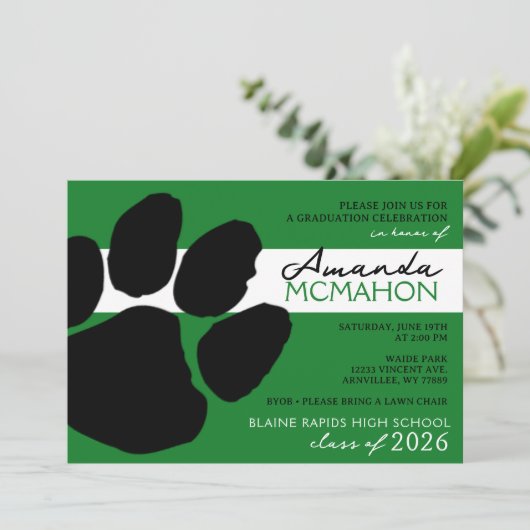 緑と黒のエレガントポープリント(写真バック) 招待状 (スタンド正面)