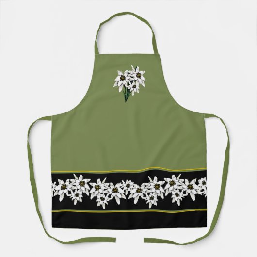 緑と黒のエーデルワイス花大人エプロン エプロン (正面)