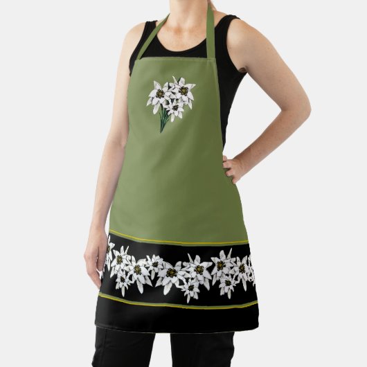 緑と黒のエーデルワイス花大人エプロン エプロン (インサイチュ)