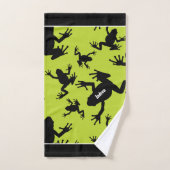 緑と黒のカエルのパターンの子供 バスタオルセット (ハンドタオル)