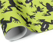 緑と黒のカエルのパターンの子供 ラッピングペーパー (ロールコーナー)