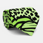 緑と黒のガーリーアニマルプリントハート ネクタイ (ロール)