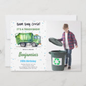 緑と黒のゴミのトラックの写真 招待状 (正面)