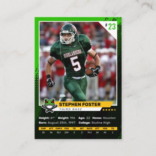 緑と黒のサッカートレーディングカードプレーヤーの写真 コーリングカード (正面)