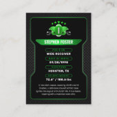 緑と黒のサッカートレーディングカードプレーヤーの写真 コーリングカード (裏面)