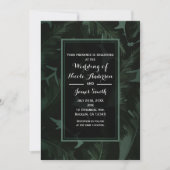 緑と黒のシックなトロピカルリーフウェディング 招待状 (正面)