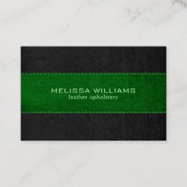 緑と黒のステッチされたヴィンテージレザーテクスチャ 名刺