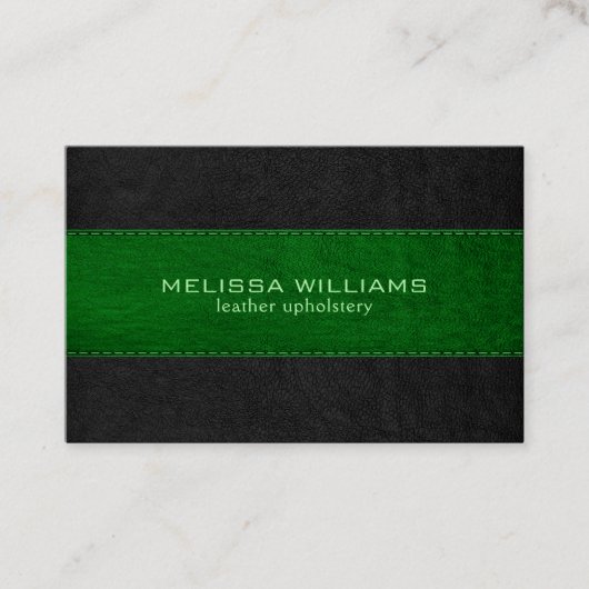 緑と黒のステッチされたヴィンテージレザーテクスチャ 名刺 (正面)
