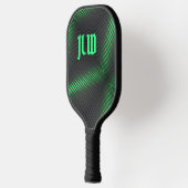 緑と黒のストライプの抽象芸術とイニシャル ピックルボールラケット (左)