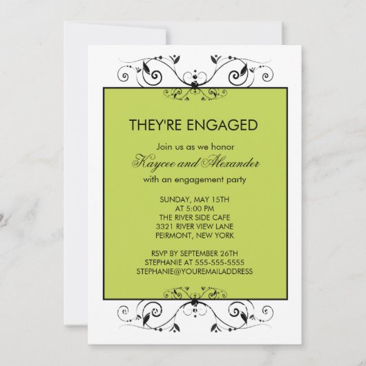 緑と黒のスモダンクロール婚約招待状 招待状 (正面)