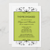 緑と黒のスモダンクロール婚約招待状 招待状 (正面/裏面)