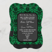 緑と黒のダマスクの結婚式 招待状 (正面/裏面)