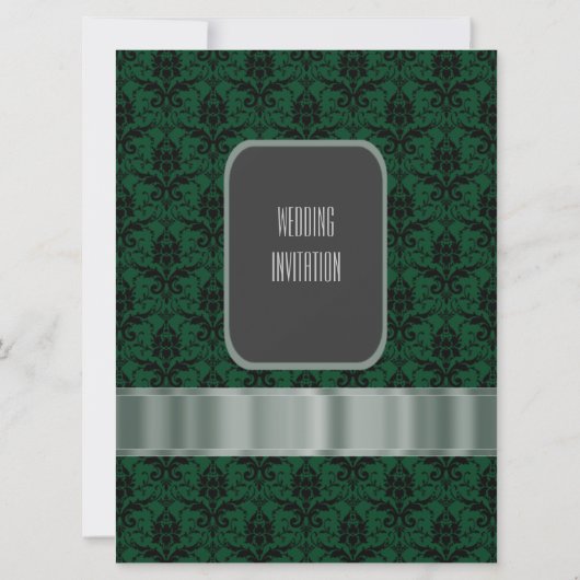 緑と黒のダマスクの結婚式 招待状 (裏面)