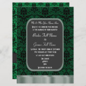 緑と黒のダマスクの結婚式 招待状 (正面/裏面)