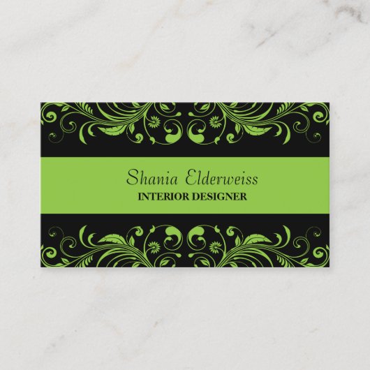 緑と黒のダマスク名刺 名刺 (正面)