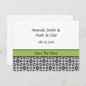 緑と黒のダマスク日付を保存 案内ポストカード (正面/裏面)