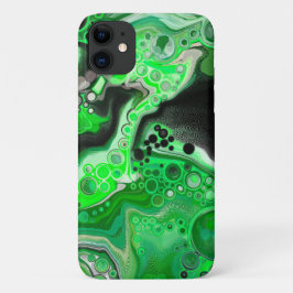 緑と黒のデジタル流体アート絵画の流れ iPhone 11 ケース