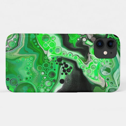 緑と黒のデジタル流体アート絵画の流れ Case-Mate iPhoneケース (裏面(横))
