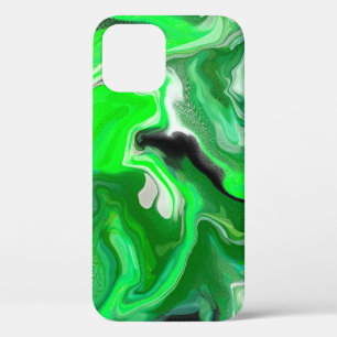 緑と黒のデジタル流体アート絵画の流れ iPhone 12 PROケース
