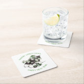 緑と黒のバッファローチェックそり及びパッケージ スクエアペーパーコースター (インサイチュ)