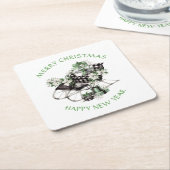 緑と黒のバッファローチェックそり及びパッケージ スクエアペーパーコースター (アングル)