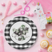 緑と黒のバッファローチェックそり及びパッケージ ペーパープレート (パーティー)