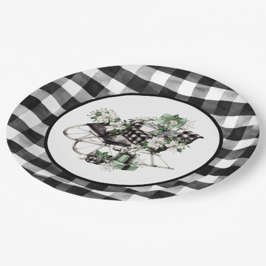 緑と黒のバッファローチェックそり及びパッケージ ペーパープレート (アングル)