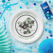 緑と黒のバッファローチェックそり及びパッケージ ペーパープレート (パーティー)