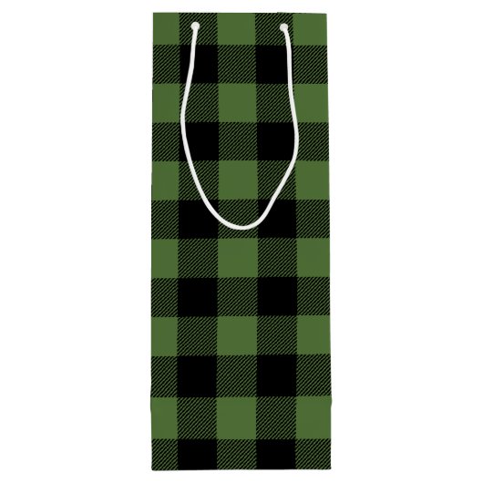 緑と黒のバッファローチェックの素朴クリスマス ワインギフトバッグ (裏面)