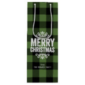 緑と黒のバッファローチェックの素朴クリスマス ワインギフトバッグ (正面)