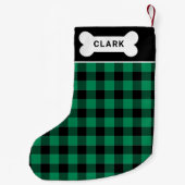 緑と黒のバッファロープライド犬の骨モノグラム スモールクリスマスストッキング (裏面)