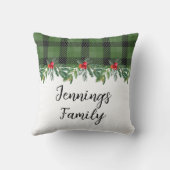 緑と黒のバッファロープレイドファミリークリスマス クッション (裏面)