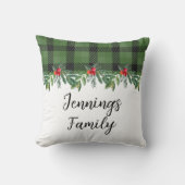 緑と黒のバッファロープレイドファミリークリスマス クッション (正面)
