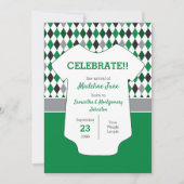 緑と黒のパターアーガイルンベビー写真 案内状 (正面)