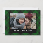 緑と黒のフェスティバルタータンチェッククリスマスフォト シーズンカード (正面)