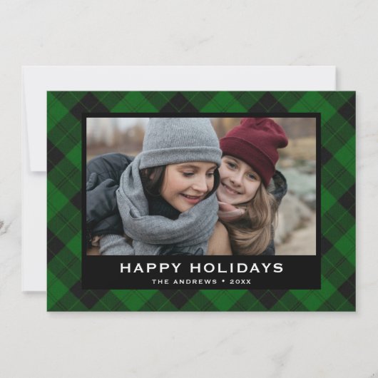 緑と黒のフェスティバルタータンチェッククリスマスフォト シーズンカード (正面)
