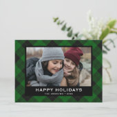 緑と黒のフェスティバルタータンチェッククリスマスフォト シーズンカード (スタンド正面)