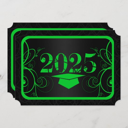 緑と黒のフレーム卒業パーティー 招待状 (正面/裏面)