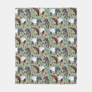 緑と黒のマラヤ語のタピアの動物柄 フリースブランケット