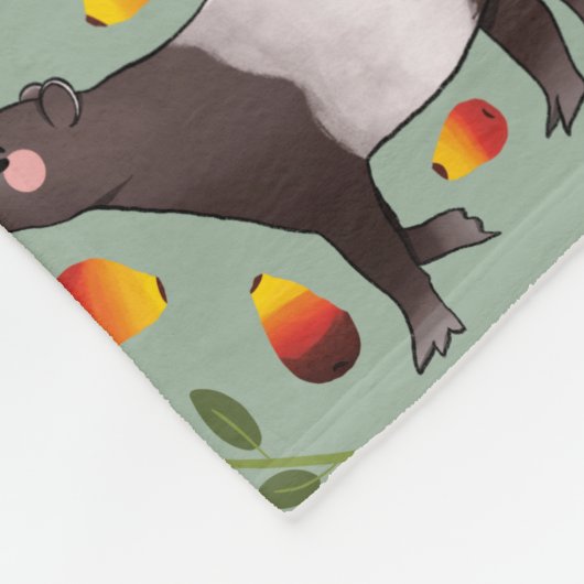 緑と黒のマラヤ語のタピアの動物柄 フリースブランケット (角)