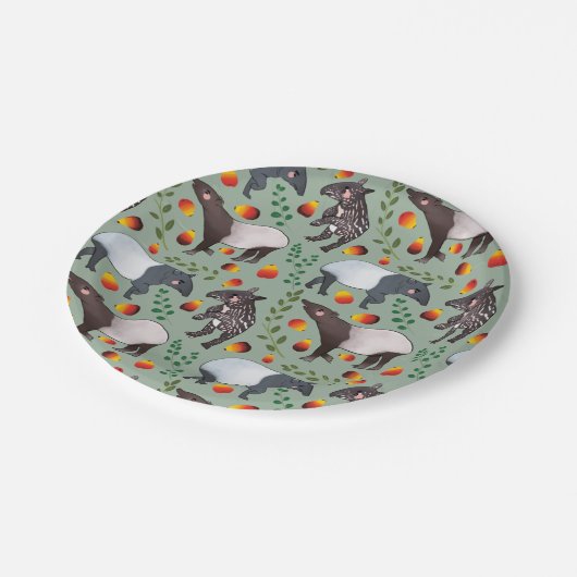 緑と黒のマラヤ語のタピアの動物柄 ペーパープレート (アングル)