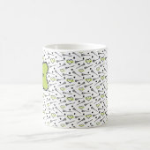 緑と黒のラクロススティックとハートパターン コーヒーマグカップ (中央)