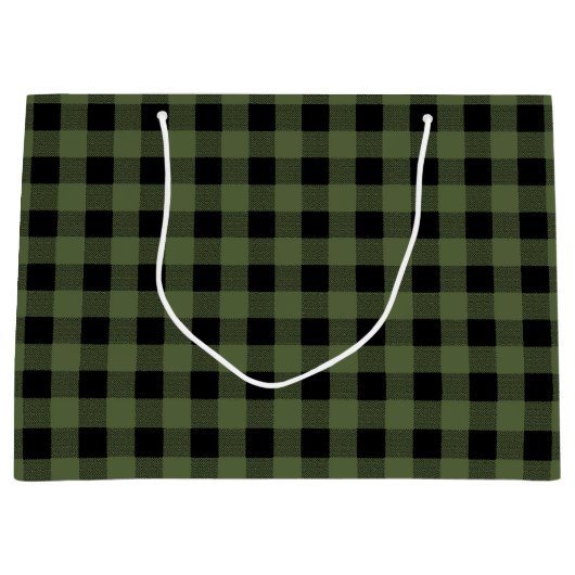 緑と黒のランバージャックプレイド抱き枕、光沢 ラージペーパーバッグ (正面)