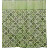 緑と黒のレトロパターン シャワーカーテン (正面)