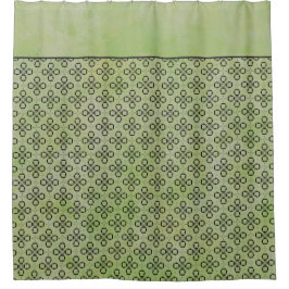 緑と黒のレトロパターン シャワーカーテン